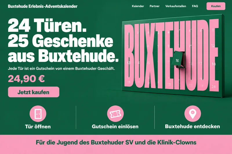Startseite mit Preis, Kaufknopf und den drei Schritten