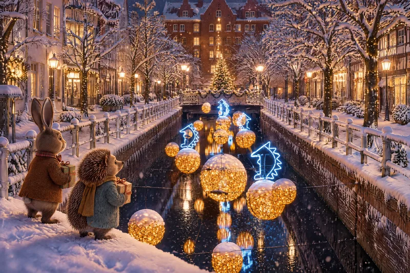 Wie ein Standbild aus einem Weihnachtsfilm, Blick vom Brückchen über das Fleth