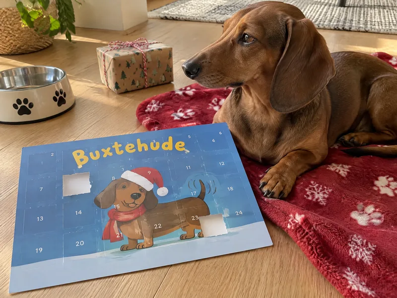 Neben dem Hundekorb, der Dackel ist schon neugierig
