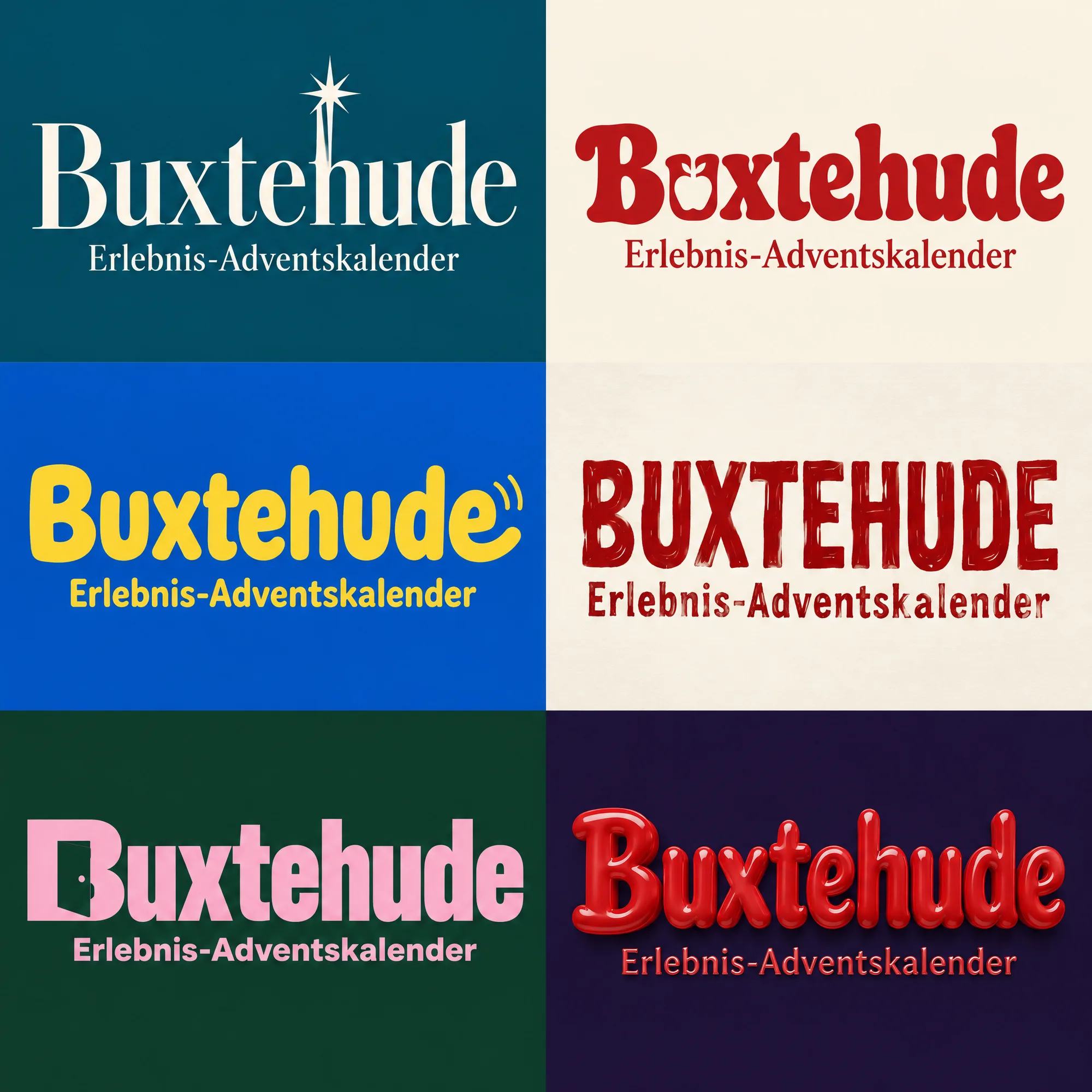 Sechs Schriftzüge, einer für jede Richtung