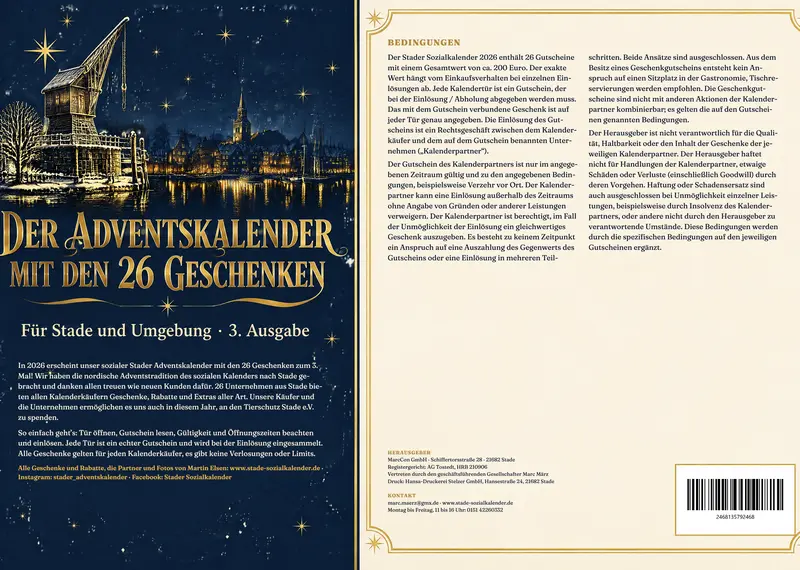 Rückseite des Kalenders mit Idee und Bedingungen